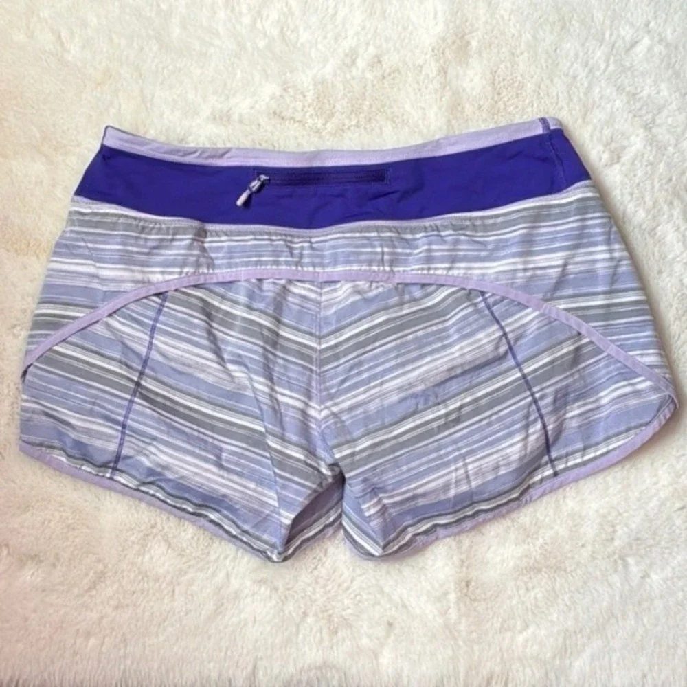 Lululemon Speed Up Shorts‎ Purple White Striped Running Athletic Size 8